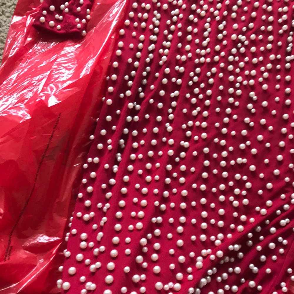 AKIRA Red Covered in pearls midi dress,S!!RARE!NWT - Picture 6 of 7